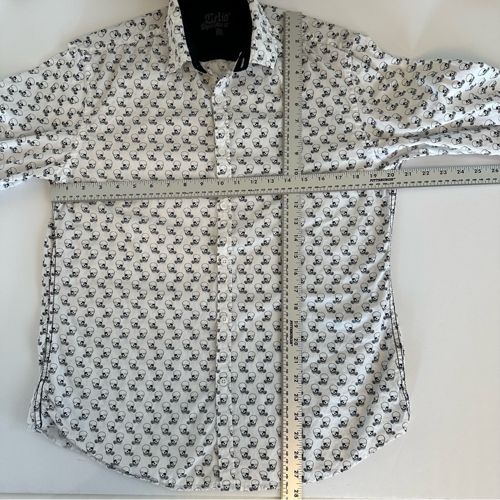 Celio Sportswear Mens Skull Button‎ Down Cotton Shirt Size Medium - Picture 7 of 7